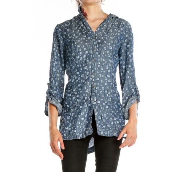 Nic + Zoe Chambray Button Front Shirt Long Sleeves Small Batik Print - Picture 1 of 8